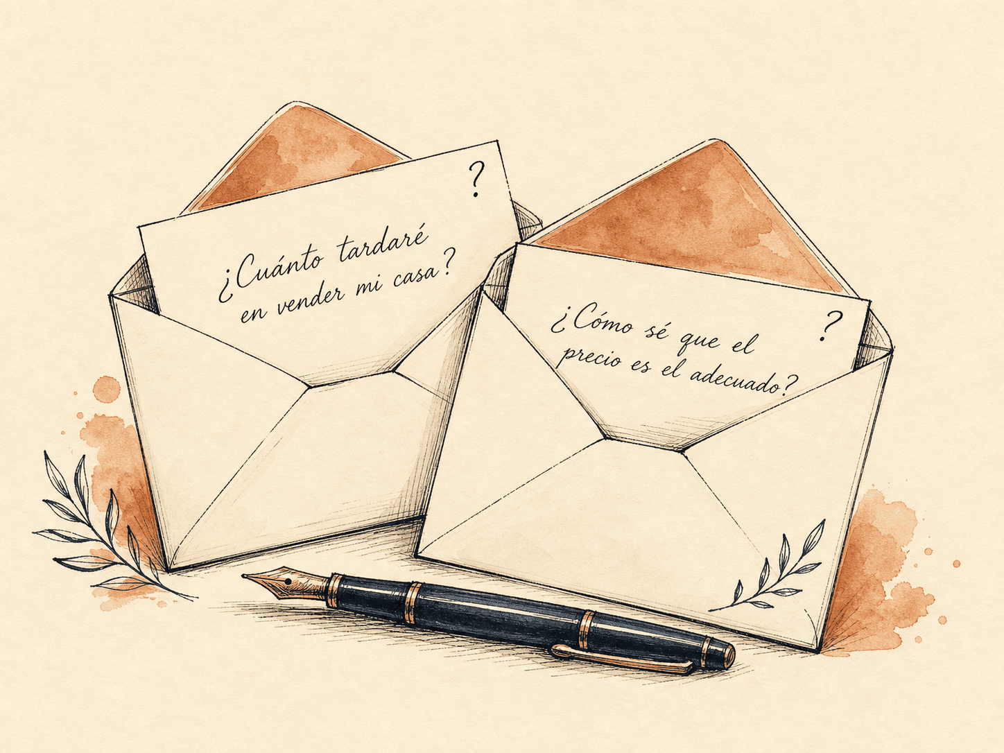 Ilustración editorial de un signo de interrogación sobre cuaderno abierto en mesa de madera